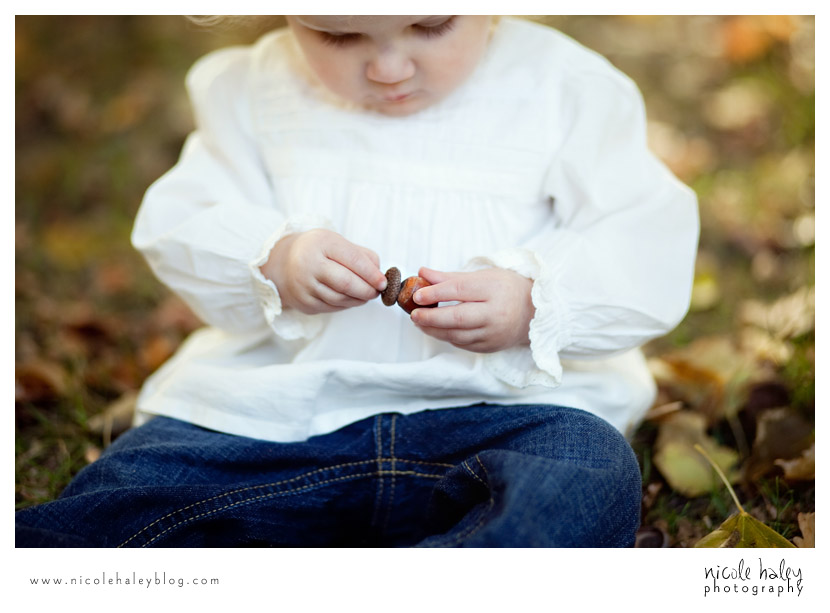 Ava, Nicole Haley Photography, Ann Arbor Child Photography, Beal Gardens, playing with acorns