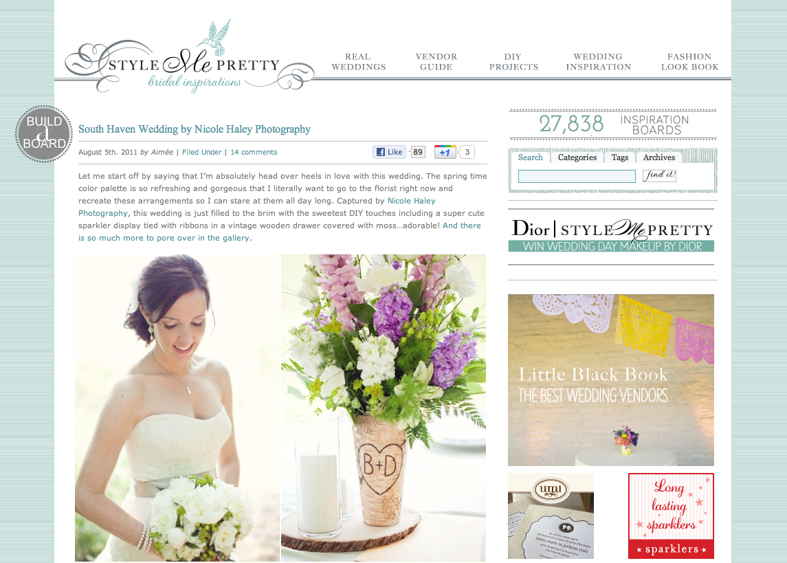 Style Me Pretty; wedding inspiration blog Style Me Pretty, Nicole Haley Photography, Wedding Inspiration Blog