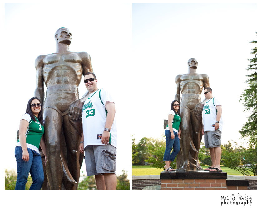 East Lansing Engagement Photos, Sparty Statue