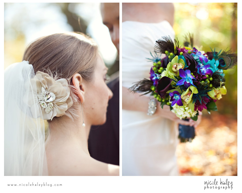 nicole haley photography, francis park, catie and darnell, lansing, michigan wedding photography, hair piece, bouquet
